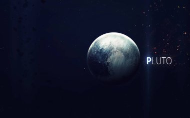 Plüton - yüksek çözünürlüklü güzel sanat güneş sisteminin gezegenini sunar. NASA tarafından desteklenen bu görüntü ögeleri