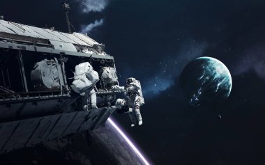 Bilim kurgu uzay duvar kağıdı, inanılmaz güzel gezegenler, galaksiler, sonsuz evrenin karanlık ve soğuk güzelliği. Bu görüntünün elementleri NASA tarafından desteklenmektedir