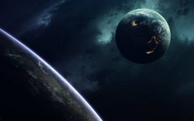 Bilim kurgu uzay duvar kağıdı, inanılmaz güzel gezegenler, galaksiler, sonsuz evrenin karanlık ve soğuk güzelliği. Bu görüntünün elementleri NASA tarafından desteklenmektedir