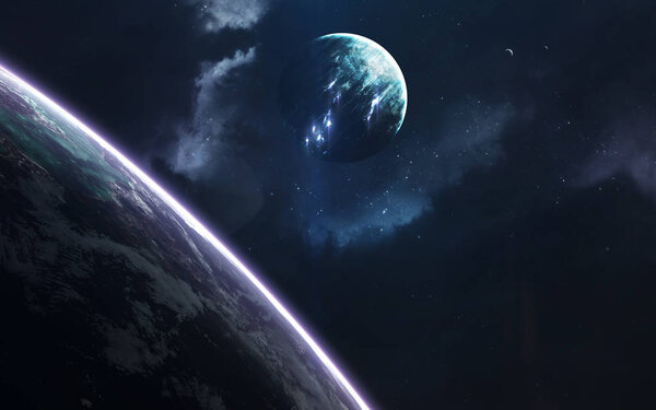 Science fiction space wallpaper, incredibly beautiful planets, galaxies, dark and cold beauty of endless universe. Elements of this image furnished by NASA