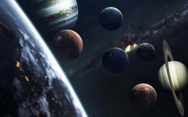 Güneş sistemi, Mars, Dünya, Jüpiter ve diğerleri. Bu görüntünün elementleri NASA tarafından desteklenmektedir