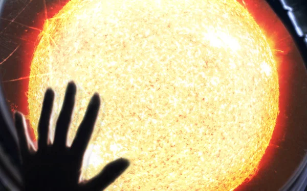 Шпалери Науково Фантастичного Корабля Поблизу Сонця Зірка Елементи Цього Зображенні — стокове фото