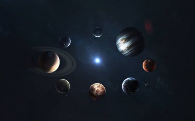 Güneş sistemi. Uzay araştırmaları sembolü. Nasa tarafından döşenmiş bu görüntü unsurları