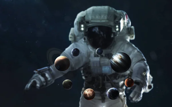 Astronaut Und Das Sonnensystem Symbol Der Weltraumforschung Elemente Dieses Bildes — Stockfoto