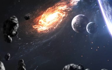 Güzel gerçekçi gezegenler uzayın derinliklerinde gizlenmiş galaksiler. Bilim