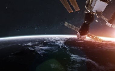 Dünya 'nın yörüngesindeki uluslararası uzay istasyonu. Fen bilgisi.