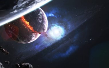 Süpernova yıldızı patlaması. Kara delik. Solucan deliği. Bilim kurgu 
