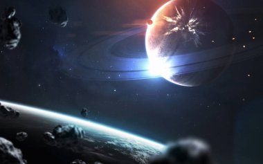 Gezegendeki meteor kazasının bilim kurgu görselleştirmesi. Ele