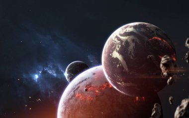 Derin uzay gezegenleri ve galaksilerin bilim kurgu görselleştirmesi