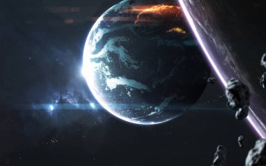 Gezegen patlaması Apocalypse. Bu resmin elementleri döşenmiş b