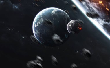 Uzayın derinliklerindeki gezegenler, kozmik manzaralar. Müthiş bilim kurgu.