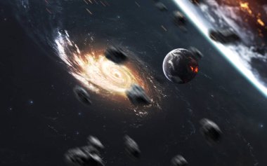 Uzayın derinliklerindeki gezegenler, kozmik manzaralar. Müthiş bilim kurgu.