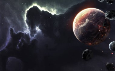 Derin uzay manzara duvar kağıdındaki güzel gezegenler. Element