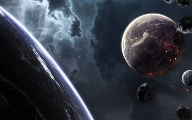Derin uzay manzara duvar kağıdındaki güzel gezegenler. Element