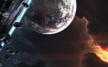 Derin uzay manzara duvar kağıdındaki güzel gezegenler. Element