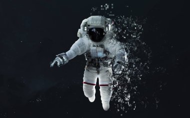 Uzayın derinliklerindeki modern astronot sanatı. Pikselleştirme. Ögeler