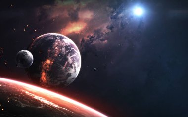 Gerçekçi gezegen çizimi, derin uzay görselleştirmesi. T elementleri