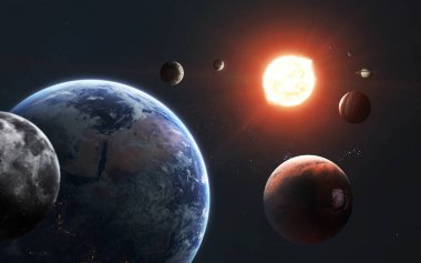 Son derece detaylı güneş sistemi görselleştirmesi. Bu ima 'nın elementleri