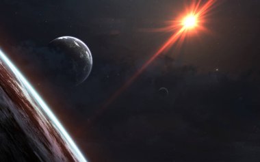 Derin uzay fantastik gezegenleri, bilim kurgu evrenleri. Ögeler o