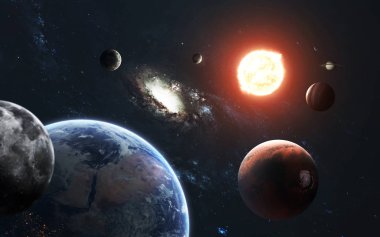Güneş sistemi ve Güneş. Bu görüntünün elementleri Nasa tarafından döşenmiştir