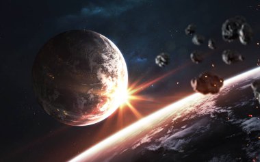 Derin uzay fantastik gezegenleri, bilim kurgu evrenleri. Ögeler o