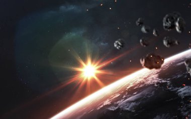 Göktaşları Dünya gezegeni yakınlarında. Bu görüntünün ögeleri tarafından desteklenmektedir