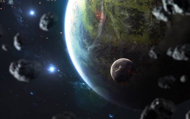 Derin uzay fantastik gezegenleri, bilim kurgu evrenleri. Ögeler o