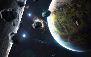 Derin uzay fantastik gezegenleri, bilim kurgu evrenleri. Ögeler o