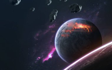 Derin uzay fantastik gezegenleri, bilim kurgu evrenleri. Ögeler o