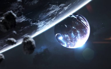 Derin uzay fantastik gezegenleri, bilim kurgu evrenleri. Ögeler o