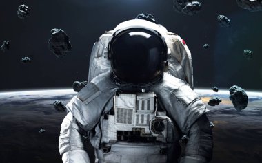 Astronot modeli, bilim kurgu uzay duvar kağıdı. Ögeler 