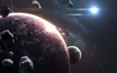 Derin uzay fantastik gezegenler, galaksi, yıldızlar. Bu İm ögeleri