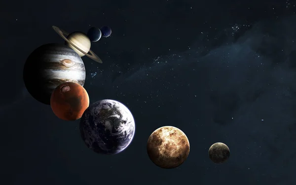 Planets of the Solar system against Milky Way. Science fiction a — Stock Photo, Image