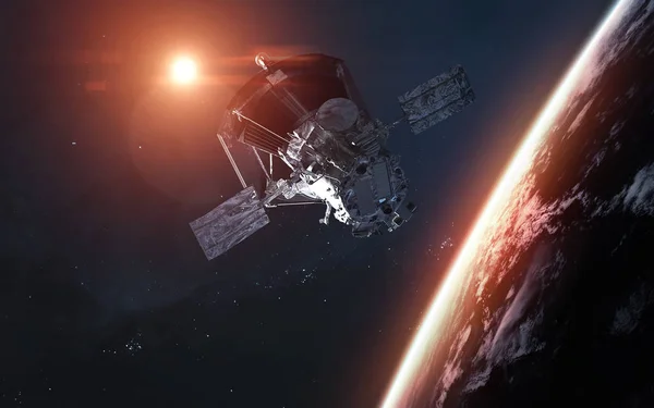 Parker Solar Probe nave espacial orbitando planeta Terra. Elementos de — Fotografia de Stock