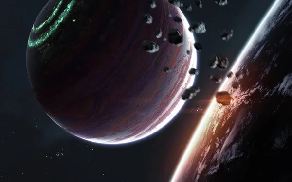 Vizualizarea science fiction a planetelor și galaxiilor spațiale profunde — Fotografie, imagine de stoc
