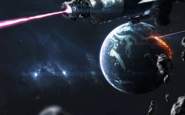 Science fiction visualisering av planetkrig. Inslag i detta — Stockfoto