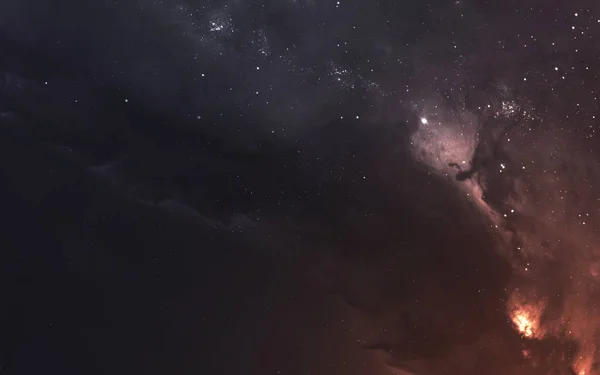 Djuprymd, kosmiskt landskap. Stjärnfält. Nebulosa. Fantastisk vetenskap — Stockfoto