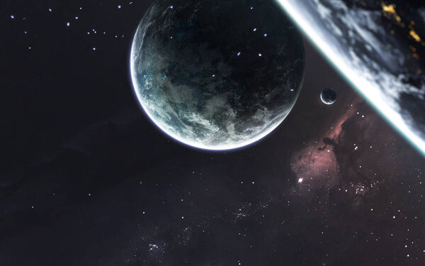 Planets in deep space, cosmic landscape. Awesome science fiction