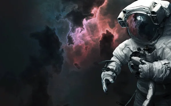 Astronaut in front of deep space landscape. Elements of this ima — Stock Photo, Image