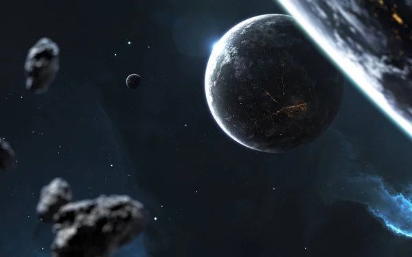 Planete spațiale profunde, imaginația science fiction a cosmosului landsc — Fotografie, imagine de stoc