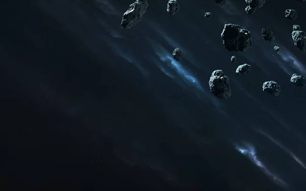 Vista desde el interior del campo de asteroides, imagen de ciencia ficción. Elementos — Foto de Stock