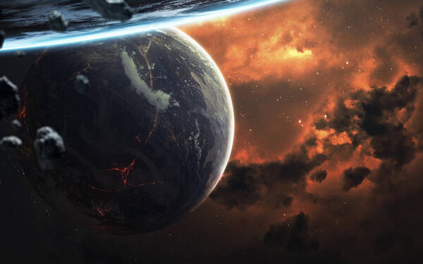 Deep space planets, science fiction imagination of cosmos landscape. Elements of this image furnished by NASA