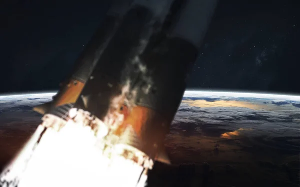 Космическая ракета стартует с Земли на Марс. Элементы тхи — стоковое фото