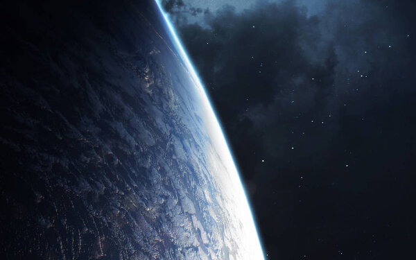 Earth planet close up orbit shot. Elements of this image furnish
