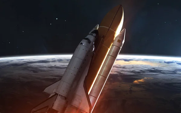 Dünya yörüngesindeki uzay gemisi. Bu resim fırınının ögeleri — Stok fotoğraf