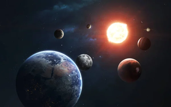Солнечная система и Солнце. Элементы этого изображения предоставлены НАСА — стоковое фото