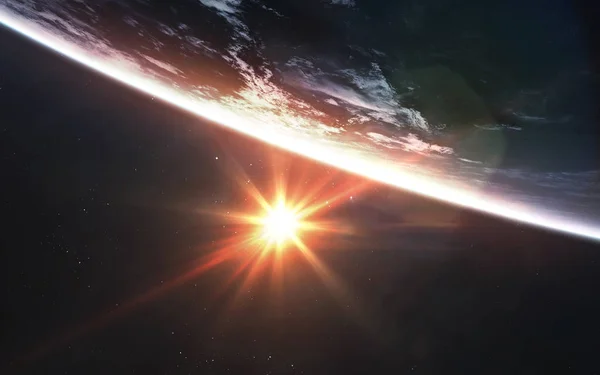 Sunrise from Earth planet orbit. Elements of this image furnishe bhh — Stock Photo, Image