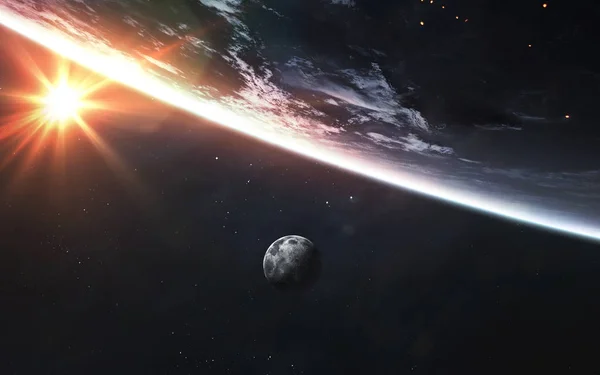 Сонячний підйом з космічної станції на орбіті планети Земля. Елементи о — стокове фото
