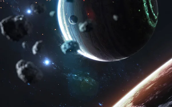 Fantastische planeten in de ruimte, science fiction kosmos. Elementen o — Stockfoto