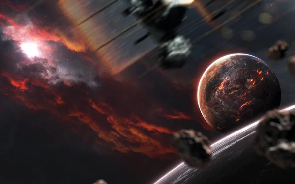Espacio profundo planetas fantásticos, cosmos de ciencia ficción. Elementos o — Foto de Stock
